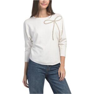 LIV Bow Embellished Dolman Pull Over Sweater